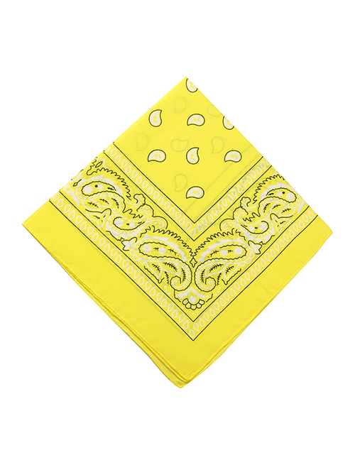 Fashion Light Yellow Cashew Print Geometric Contrast Square Scarf