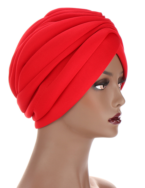 Fashion Scarlet Solid Color Pleated Forehead Cross Cap