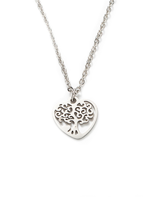 Fashion Gang Color Peach Heart Tree Of Life Titanium Steel Full Polished Laser Cut Love Tree Of Life Necklace