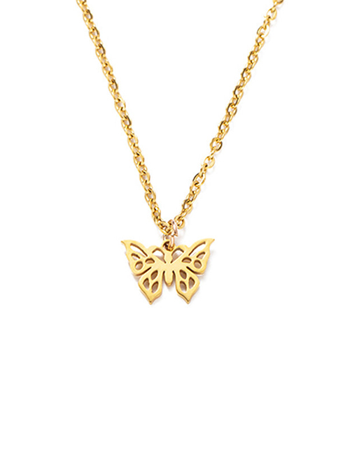 Fashion Golden Butterfly Titanium Steel Fully Polished Laser Cut Butterfly Necklace
