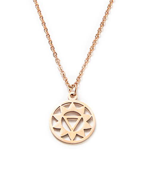 Fashion Rose Gold Chakra Seven Round Triangle Titanium Steel Seven-wheel Lotus Hollow Geometric Necklace