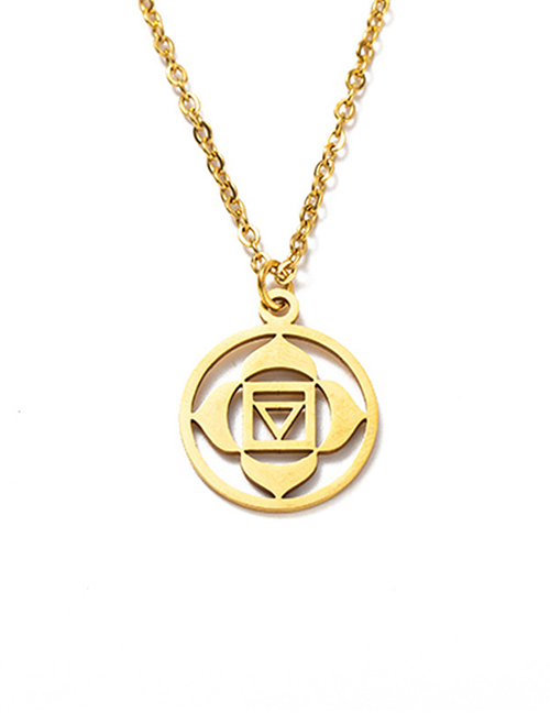 Fashion Golden Chakra Seven Chakras Square Triangle Titanium Steel Seven-wheel Lotus Hollow Geometric Necklace
