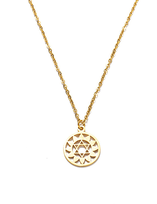Fashion Golden Chakra Seven-wheel Hexagonal Star Titanium Steel Seven-wheel Lotus Hollow Geometric Necklace