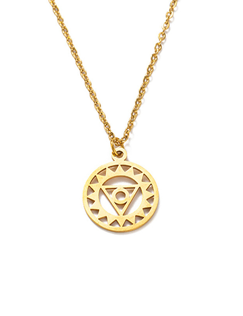 Fashion Golden Chakra Seven Chakras Triangle + Circle Titanium Steel Seven-wheel Lotus Hollow Geometric Necklace