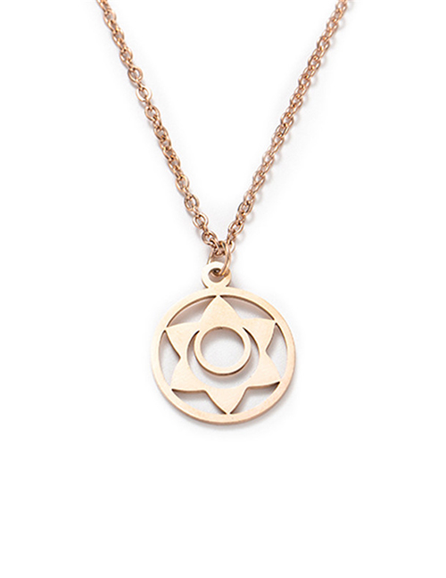 Fashion Rose Golden Chakra Flower + Circle Titanium Steel Seven-wheel Lotus Hollow Geometric Necklace
