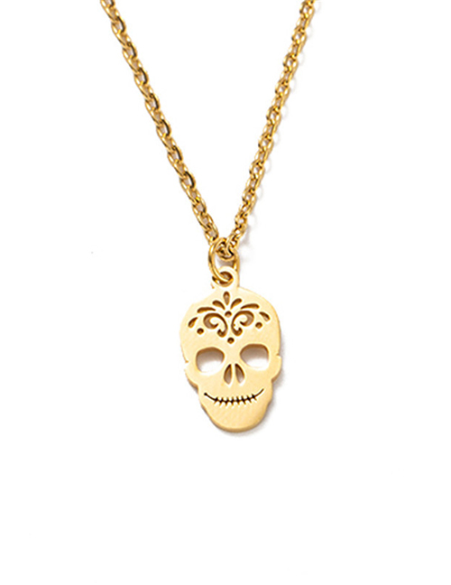 Fashion Golden Skull 1 Halloween Titanium Steel Skull Necklace
