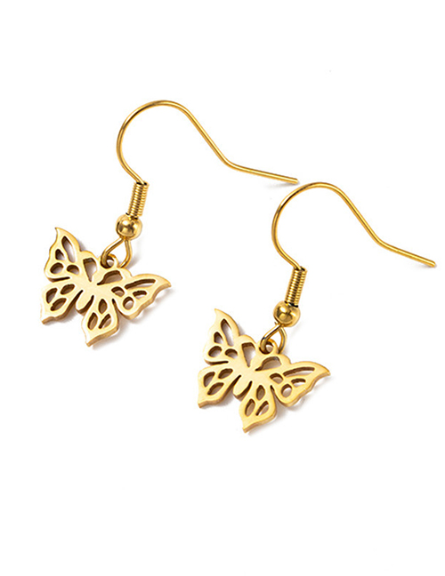 Fashion Golden Butterfly Titanium Steel Butterfly Fully Polished Cut Earrings