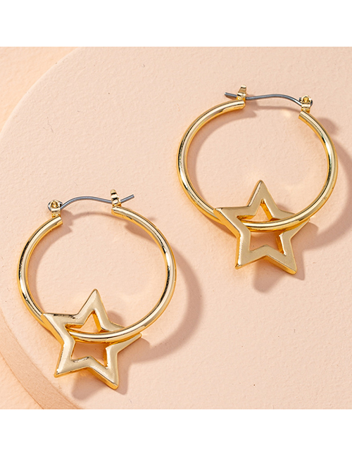 Fashion Golden Circle Five-pointed Star Alloy Hollow Earrings