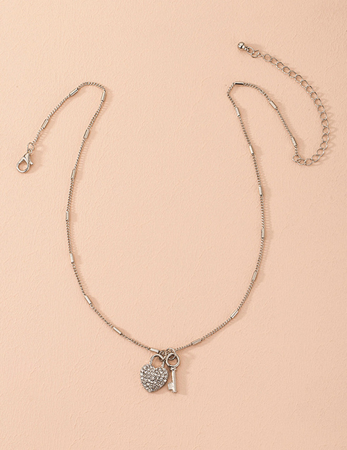 Fashion Golden Diamond Heart Key Alloy Necklace
