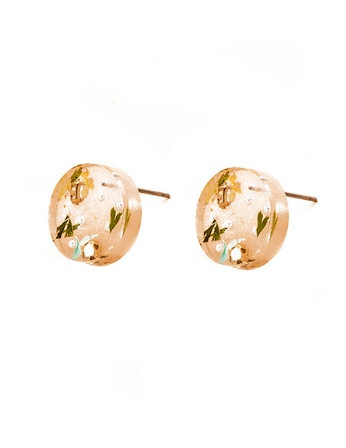 Fashion Orange Yellow Natural Dried Flower Round Alloy Earrings