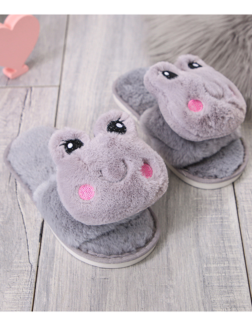 Fashion Adult Grey Plush Leaping Frog Indoor Soft Bottom Leap-toe Parent-child Slippers