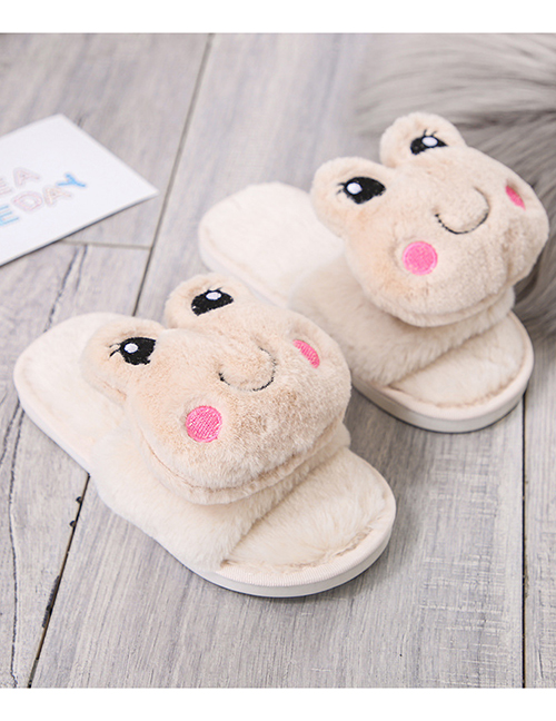 Fashion Adult Beige Plush Leaping Frog Indoor Soft Bottom Leap-toe Parent-child Slippers