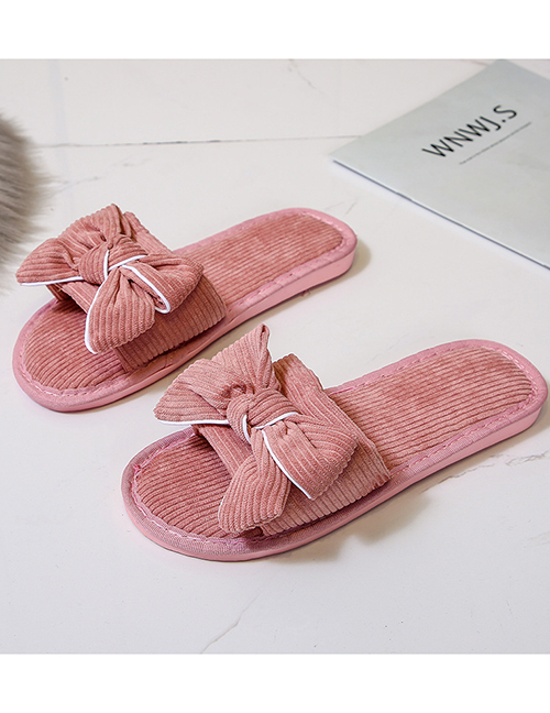 Fashion Pink Bowknot Flat-heel Soft-soled Non-slip Fabric Slippers