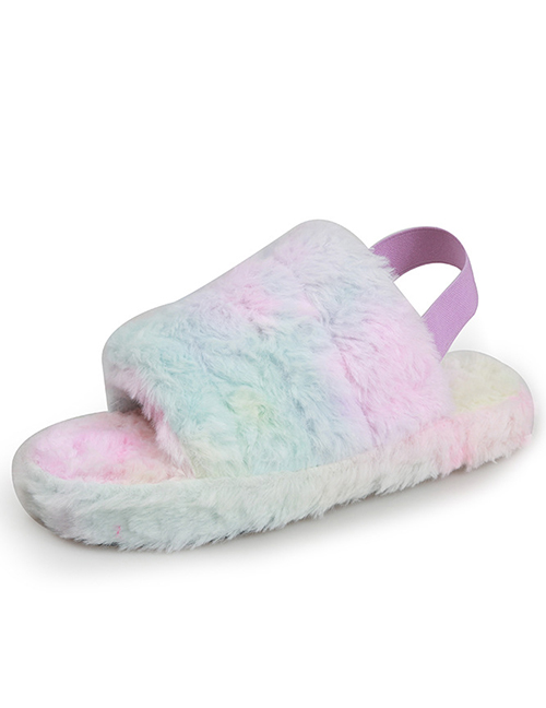 Fashion Light Rainbow Plush Open-toed Flat Elastic Flat Slippers