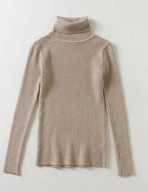 Fashion Khaki Solid Color Turtleneck Slim-fit Sweater