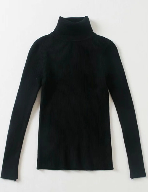 Fashion Black Solid Color Turtleneck Slim-fit Sweater
