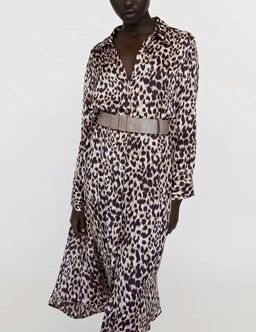 Fashion Leopard Animal Print Silk Satin Dress