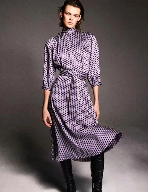 Fashion Purple Polka Dot Print Stitching Dress
