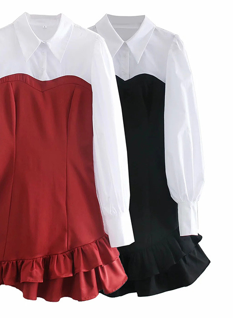 Fashion Black Contrasting Color Ruffle Dress