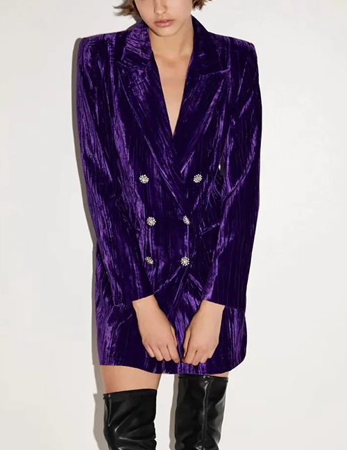 Fashion Purple Velvet Double-breasted Dress Casual Blazer