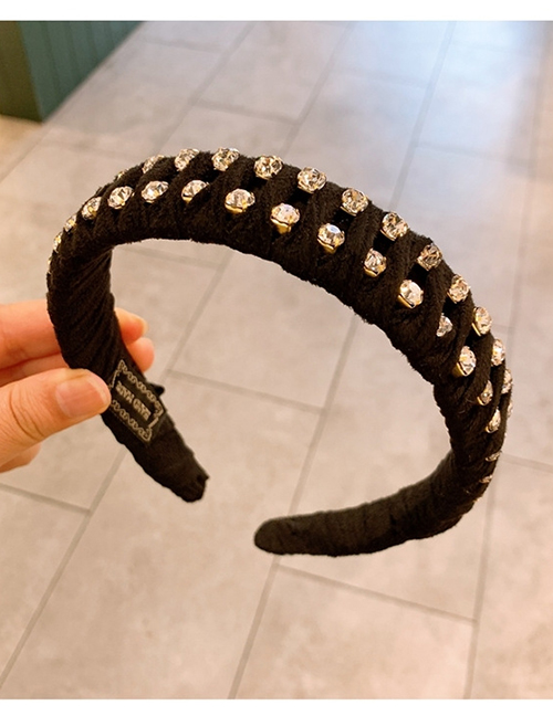 Fashion Black Handmade Deerskin Velvet Diamond Wide Version Alloy Chain Headband