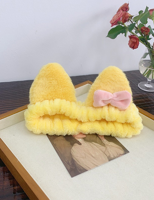 Fashion Yellow Cat Ears Plush Bow Elasticated Elastic Headband