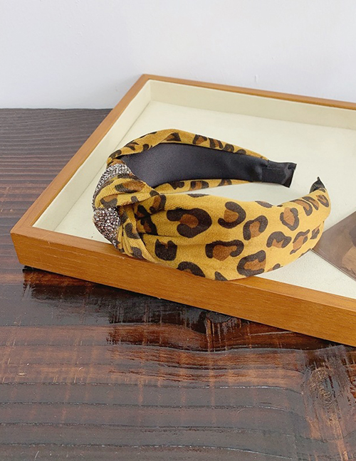 Fashion Yellow Leopard Print Plush Rhinestones Knotted Wide-brimmed Headband