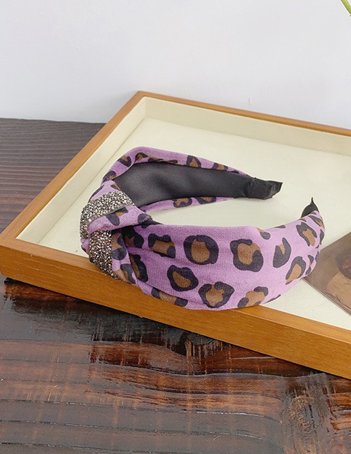 Fashion Purple Leopard Print Plush Rhinestones Knotted Wide-brimmed Headband
