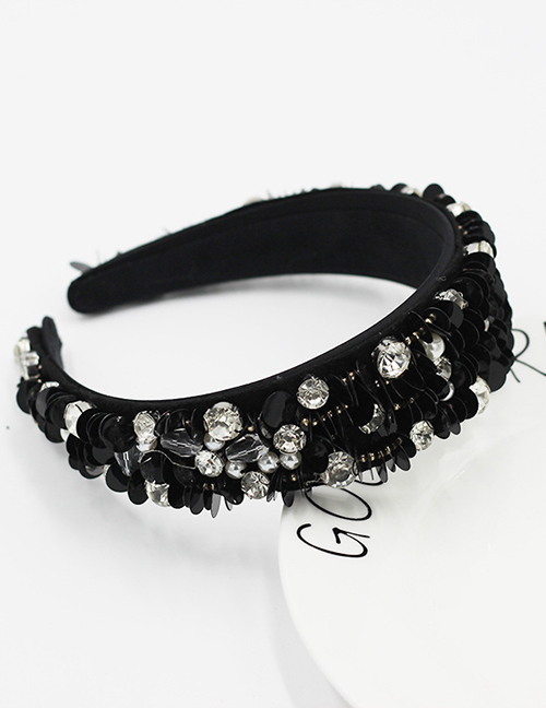 Fashion Black Hand-stitched Headband With Scales Pearls Rhinestones And Flowers