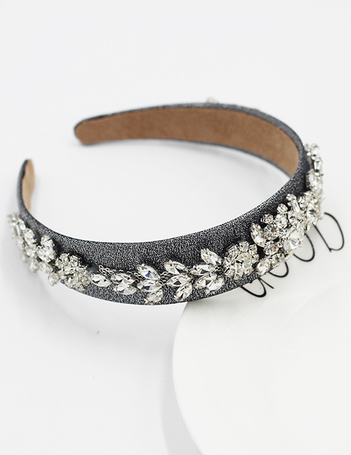 Fashion Silver Broad Brim Headband With Diamond Leaf Flower Fabric