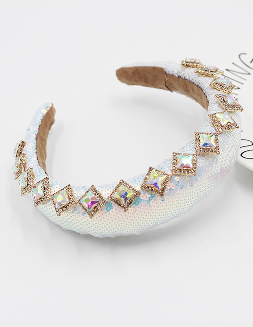 Fashion White Sponge Scales Diamond-studded Geometric Wide-brimmed Headband