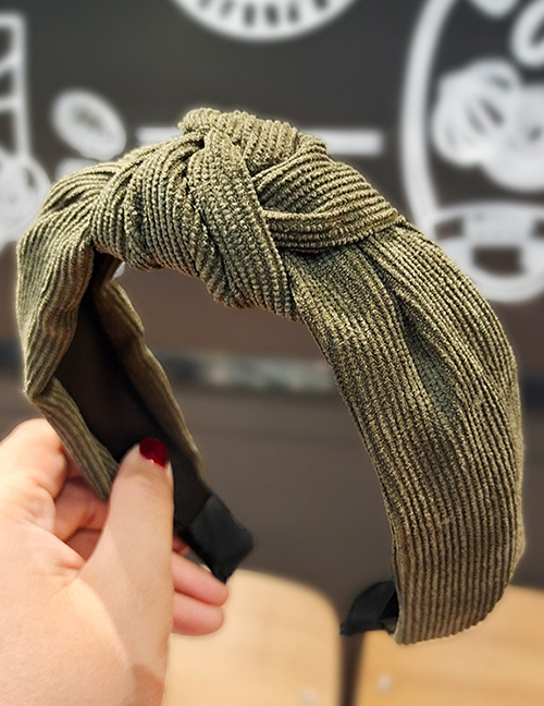 Fashion Armygreen Corduroy Knotted Fabric Wide-brimmed Headband