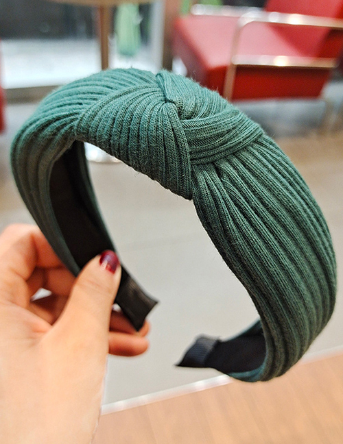 Fashion Dark Green Pure Color Striped Knitted Headband With Knotted Yarn In The Middle