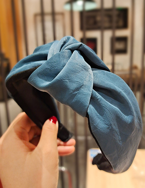 Fashion Blue Water Ripple Pu Leather Wide Side Knotted Headband