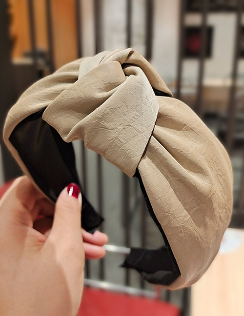 Fashion Khaki Water Ripple Pu Leather Wide Side Knotted Headband