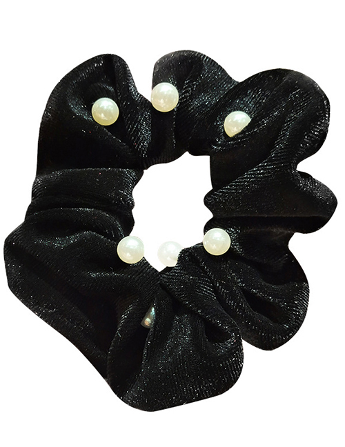 Fashion Black Fabric Gold Velvet Large Intestine Ring Pearl Hair Rope