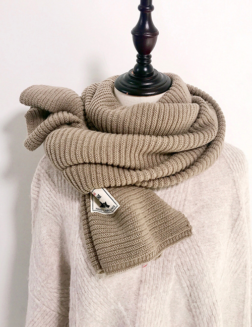 Fashion Khaki Pure Color Pleated Knitted Wool Scarf