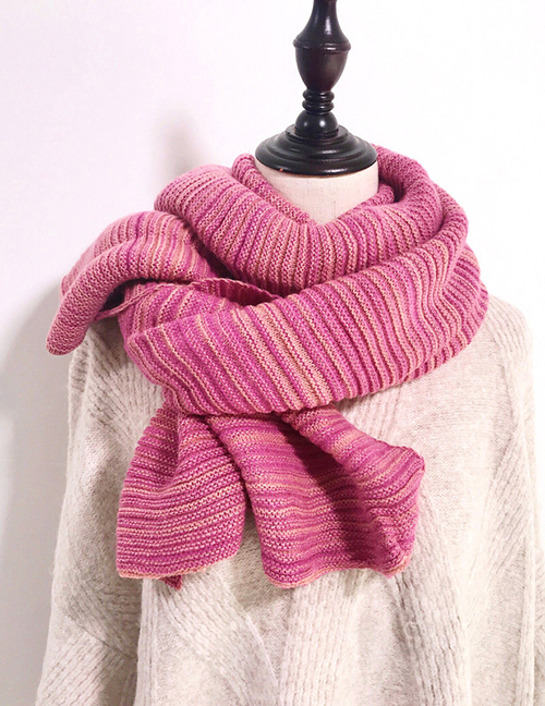 Fashion Rose Red Pure Color Pleated Knitted Wool Scarf