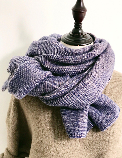 Fashion Lilac Pure Color Pleated Knitted Wool Scarf