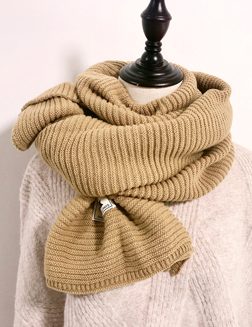 Fashion Dark Yellow Pure Color Pleated Knitted Wool Scarf