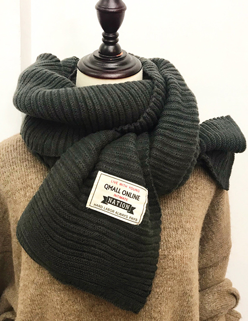Fashion Dark Gray Pure Color Pleated Knitted Wool Scarf