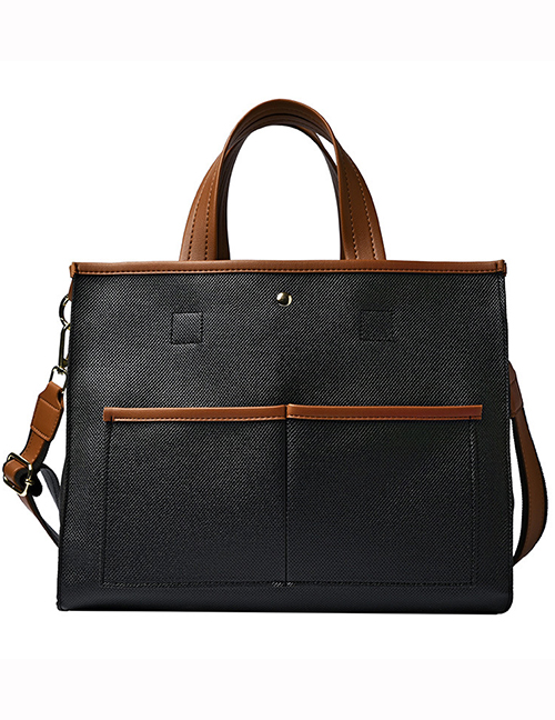 Fashion Black Large-capacity Stitching Contrast Color Shoulder Messenger Bag
