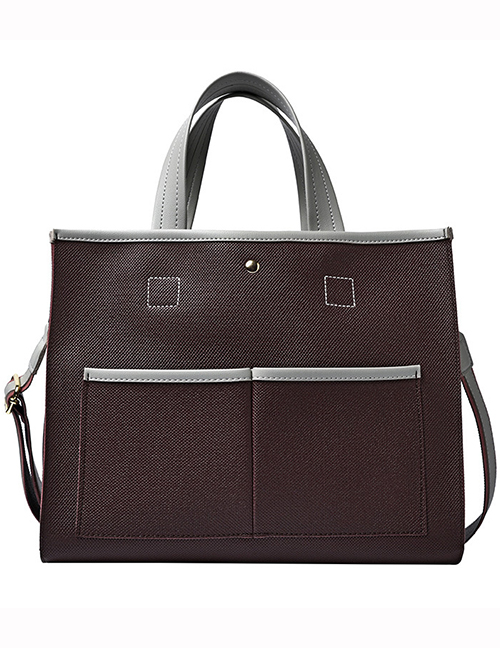 Fashion Coffee Color Large-capacity Stitching Contrast Color Shoulder Messenger Bag