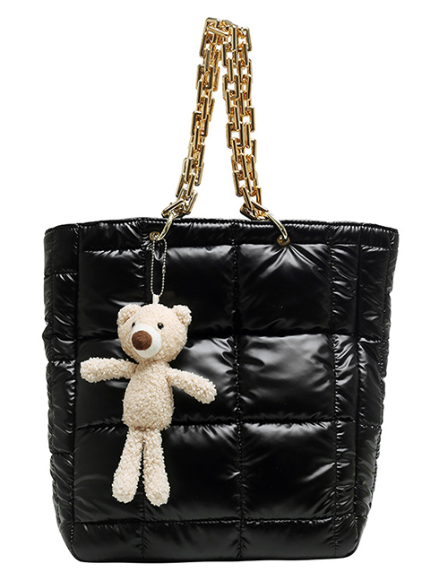 Fashion Vertical Black Chain Large Capacity Down Bag Multifunctional Waterproof Shoulder Bag