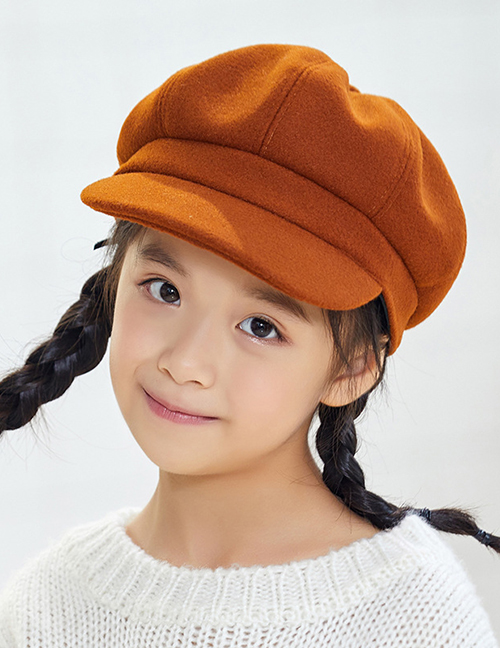 Fashion Child Caramel Woolen Solid Color Stitching Parent-child Octagonal Beret