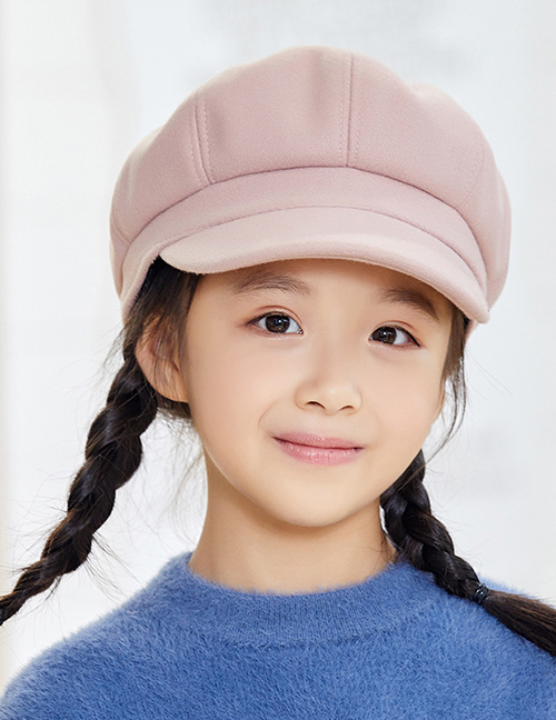 Fashion Children Pink Woolen Solid Color Stitching Parent-child Octagonal Beret