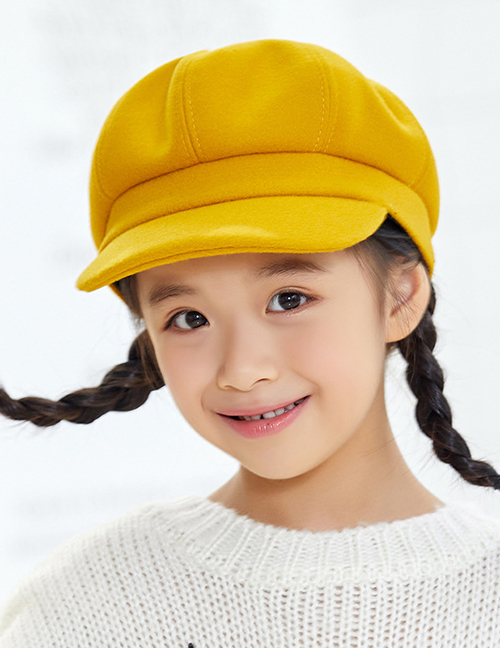 Fashion Children S Mango Yellow Woolen Solid Color Stitching Parent-child Octagonal Beret