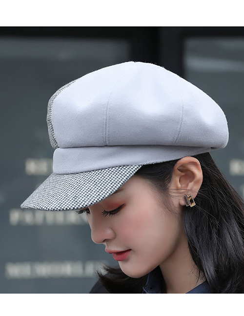 Fashion Adult Gray Colorblock Plaid Woolen Parent-child Octagonal Hat
