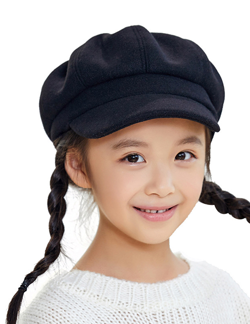 Fashion Black Solid Color Stitching Children S Octagonal Beret