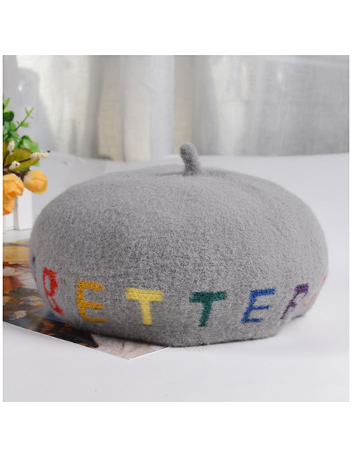 Fashion Gray Wool Blend Letter Contrast Beret